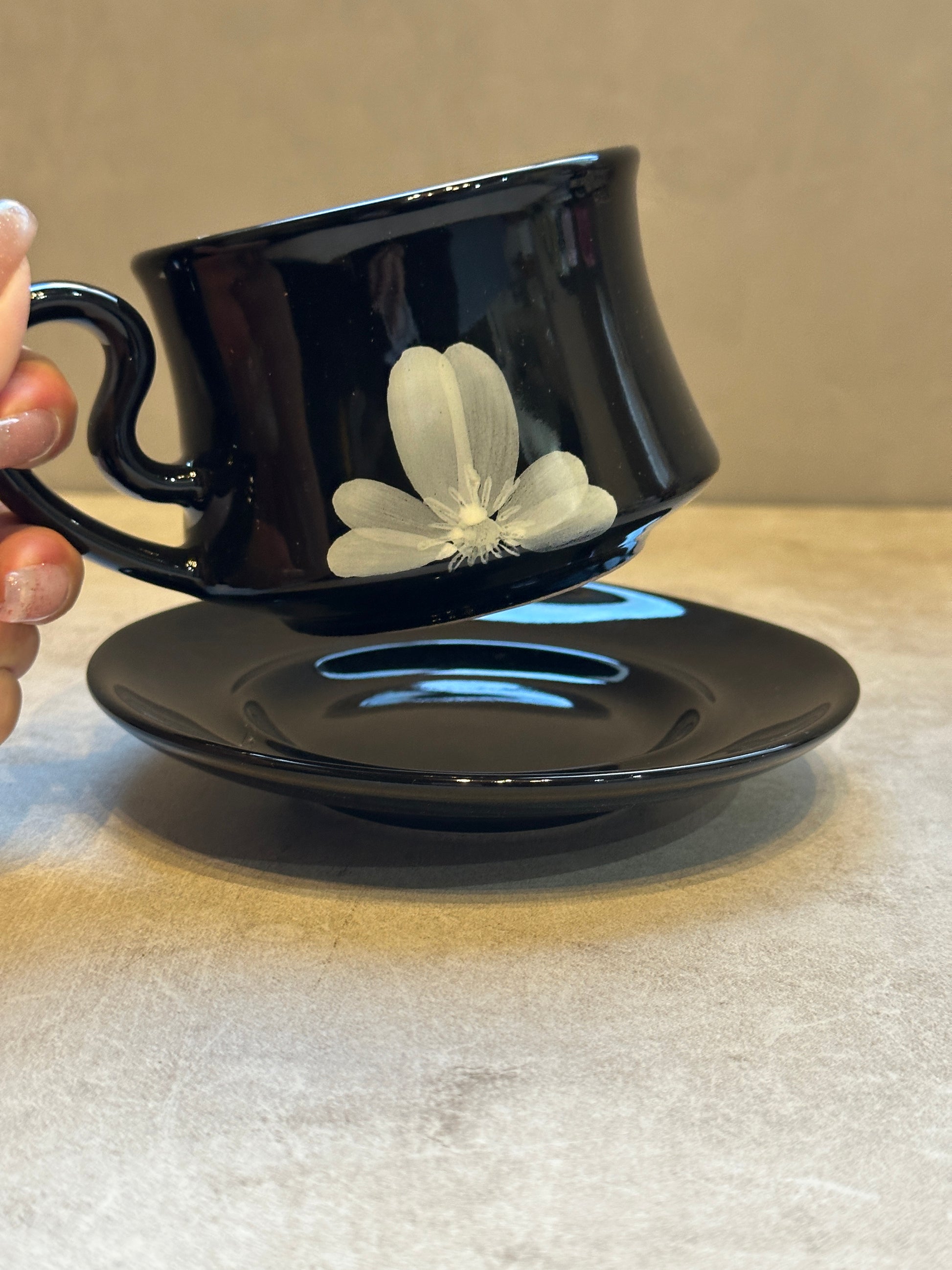 Flower Cup & Saucer (Black)