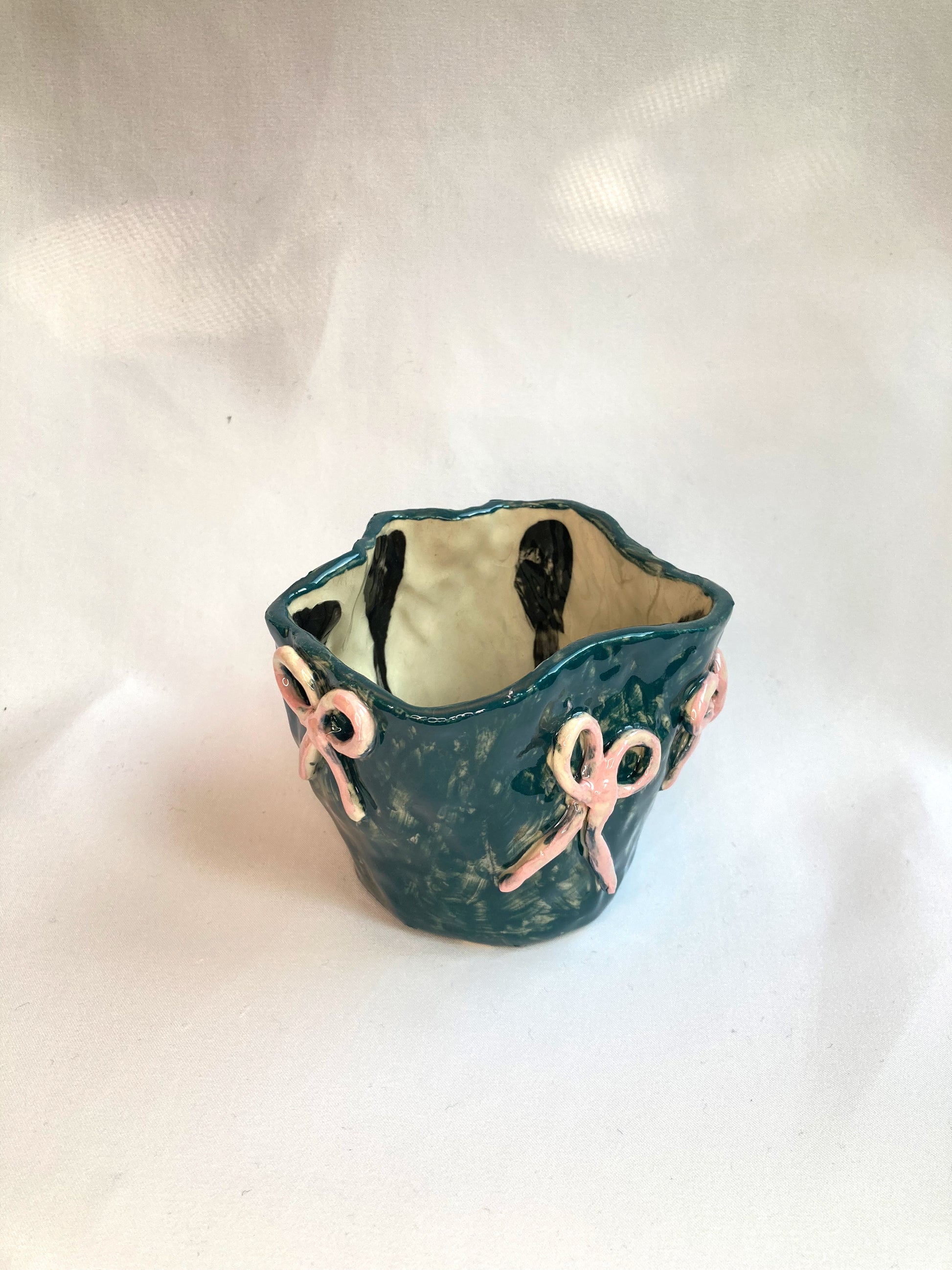 handmade ceramic art cup – ribbon motif